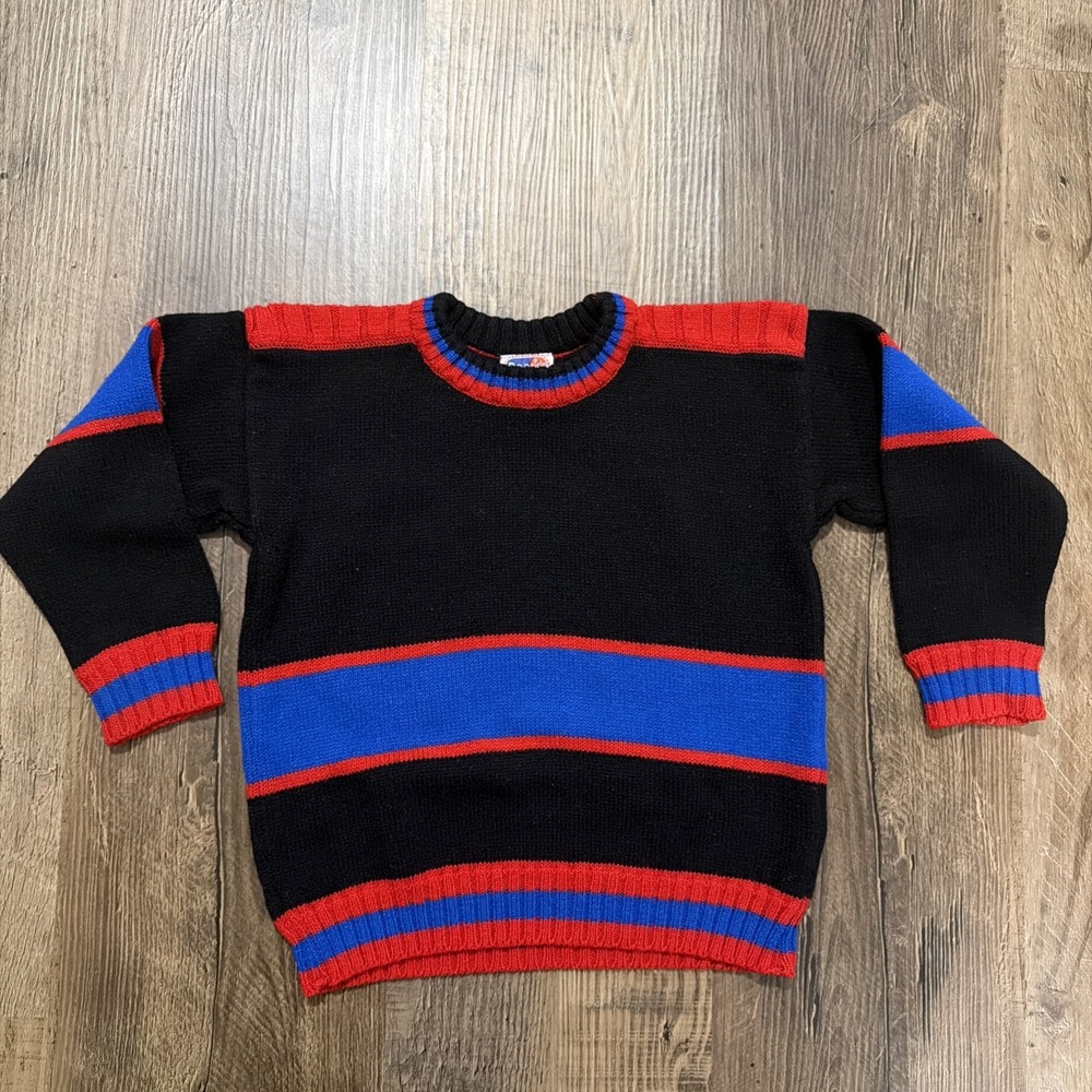 Vtg Popsicle Brand Boys 3T 80s Acrylic Black Striped Crew Neck Sweater Retro‎